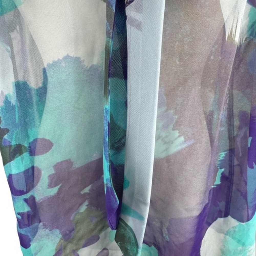 Jonathan Martin Painterly Watercolor Tie‎ Neck Top Womens Size XL Sheer Flowy - Picture 5 of 9